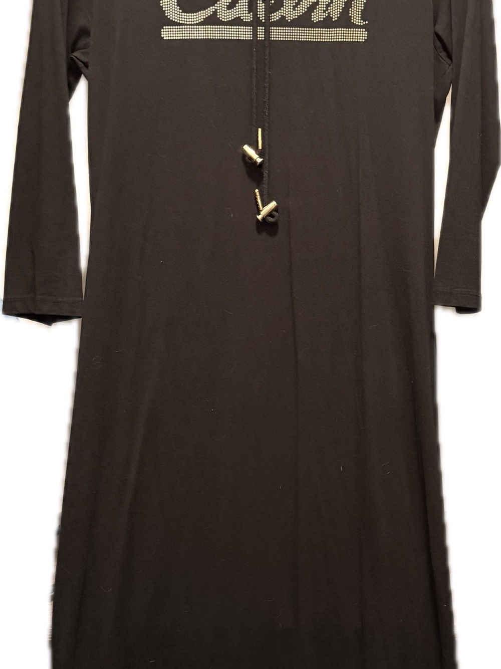 Calvin Klein Black Long Sleeve Logo Tunic Dress with Gold Accents